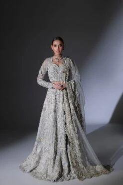 Pakistani Bridal Dress In Grey Lehenga And Choli Style -LuxPak Bridal Studio Store ElegantPakistaniBridalDressinGreyLehengaandCholiStyle