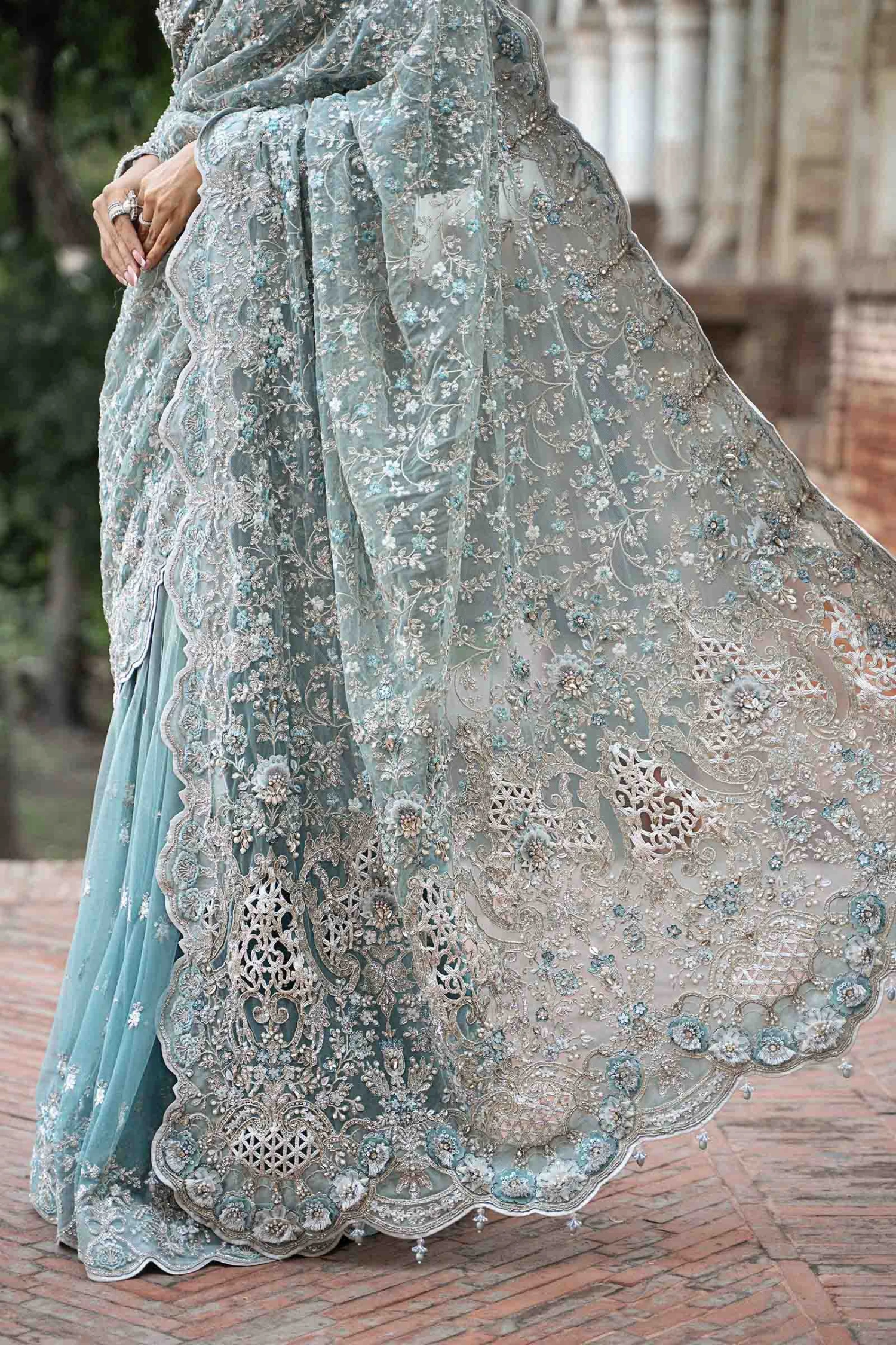 Pakistani Bridal Dress In Ice Blue Wedding Saree Style 7 Pakistani Bridal Dress In Ice Blue Wedding Saree Style - Image 5