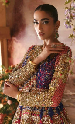 Pakistani Bridal Dress In Open Frock And Lehenga Style -LuxPak Bridal Studio Store ElegantPakistaniBridalDressinOpenFrockandLehengaStyle