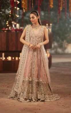Pakistani Bridal Dress In Pink Open Gown Lehenga Style -LuxPak Bridal Studio Store ElegantPakistaniBridalDressinPinkOpenGownLehengaStyle