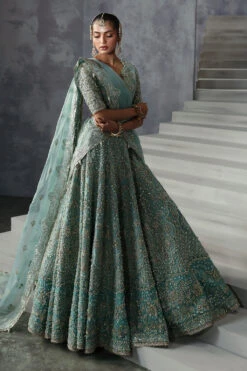 Pakistani Bridal Dress In Turquoise Choli Lehenga Style -LuxPak Bridal Studio Store ElegantPakistaniBridalDressinTurquoiseCholiLehengaStyle