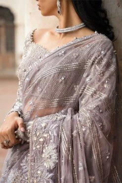 Pakistani Bridal Dress In Wedding Saree Style In Net -LuxPak Bridal Studio Store ElegantPakistaniBridalDressinWeddingSareeStyleinNet