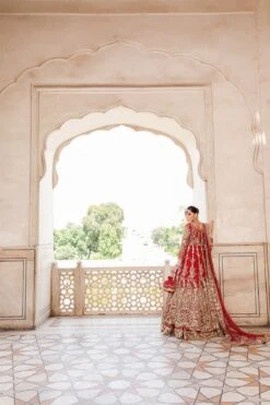 Pakistani Wedding Dress In Red Net Gown Lehenga Style 11 Pakistani Wedding Dress In Red Net Gown Lehenga Style -LuxPak Bridal Studio Store ElegantPakistaniWeddingDressinRedNetGownLehengaStyle