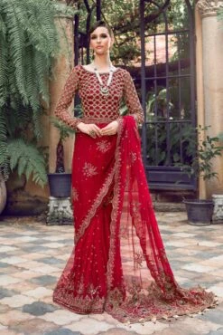 Red Pakistani Wedding Dress In Net Bridal Saree Style 11 Red Pakistani Wedding Dress In Net Bridal Saree Style -LuxPak Bridal Studio Store ElegantRedPakistaniWeddingDressinNetBridalSareeStyle