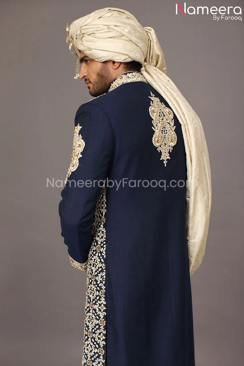 Elegant Sherwani For Men In Navy Blue Color 2021 #GR54 4 Elegant Sherwani For Men In Navy Blue Color 2021 #GR54 - Image 2