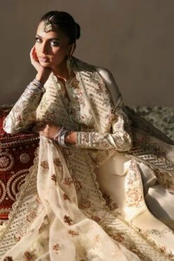 Elegant Off White Embroidered Pakistani Wedding Dress Kameez Sharara -LuxPak Bridal Studio Store Elegant White Embroidered Pakistani Wedding Dress Kameez Sharara