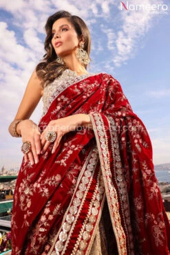 Embellished Bridal Red Saree Dress Pakistani #BS672 9 Embellished Bridal Red Saree Dress Pakistani #BS672 -LuxPak Bridal Studio Store EmbellishedBridalRedSareeDressPakistaniOnline