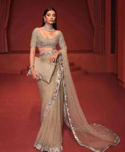 Embellished Bridal Saree With Blouse In Silver Color -LuxPak Bridal Studio Store EmbellishedBridalSareewithBlouseinSilverColor