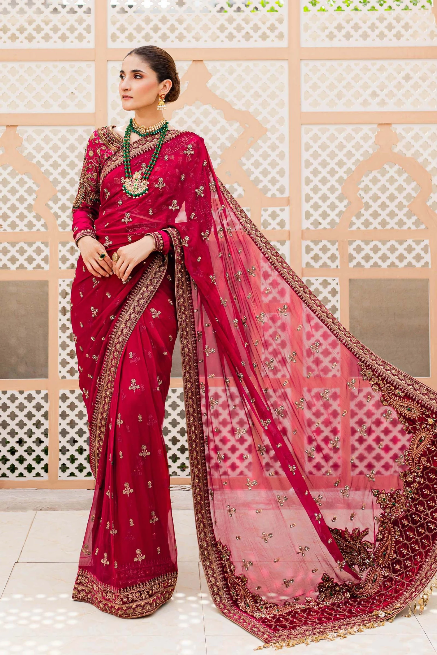 Embellished Bridal Wedding Dress In Red Saree Style 3 Embellished Bridal Wedding Dress In Red Saree Style