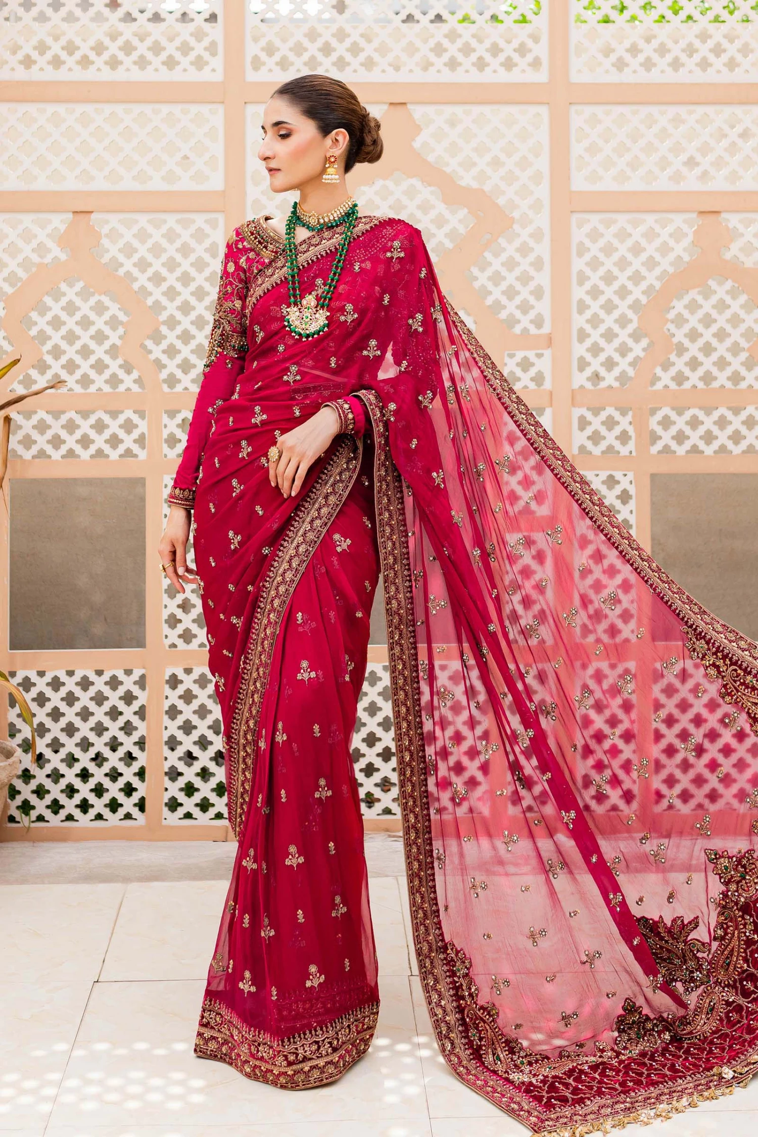 Embellished Bridal Wedding Dress In Red Saree Style 5 Embellished Bridal Wedding Dress In Red Saree Style - Image 3
