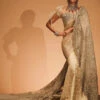 Embellished Golden Saree Style Pakistani Bridal Dress -LuxPak Bridal Studio Store EmbellishedGoldenSareeStylePakistaniBridalDress
