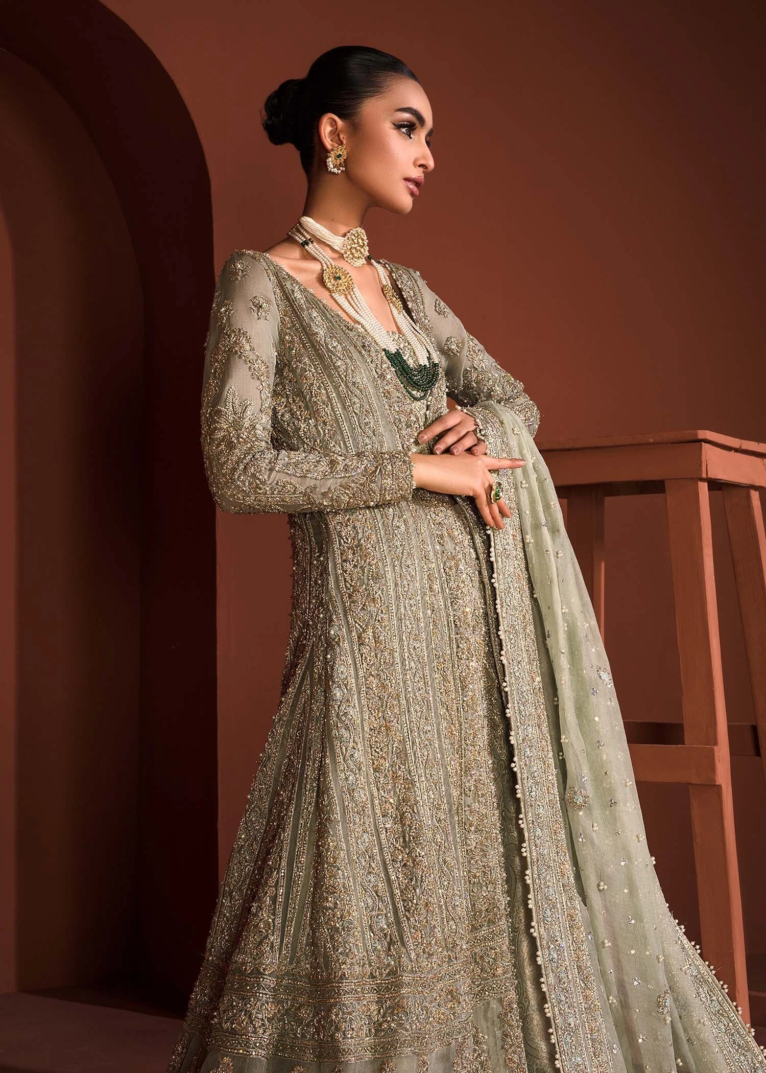Embellished Gown Lehenga Dupatta Pakistani Bridal Dress 6 Embellished Gown Lehenga Dupatta Pakistani Bridal Dress - Image 4