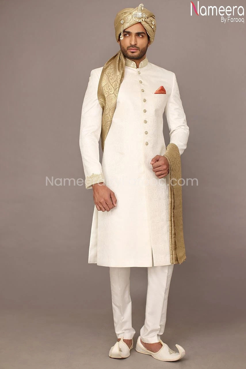 Embellished White Sherwani For Groom Online 2021 #GR55 3 Embellished White Sherwani For Groom Online 2021 #GR55
