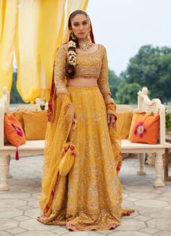 Embellished Marigold Bridal Lehnga Choli Pakistani Bridal Dress