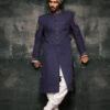 Embroidered Jamawar Blue Sherwani Wedding Dress #GN112 -LuxPak Bridal Studio Store EmbroideredJamawarBlueSherwaniWeddingDress
