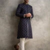 Embroidered Jamawar Blue Sherwani For Wedding #GN111 1 Embroidered Jamawar Blue Sherwani For Wedding #GN111 -LuxPak Bridal Studio Store EmbroideredJamawarBlueSherwaniforWedding