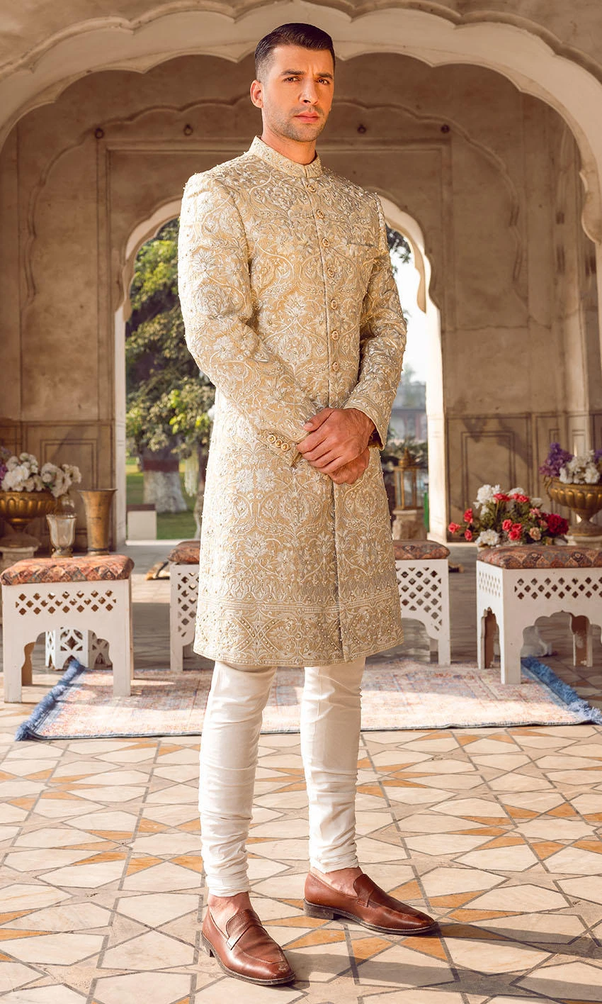 Embroidered Pakistani Groom Sherwani Dress For Wedding 3 Embroidered Pakistani Groom Sherwani Dress For Wedding