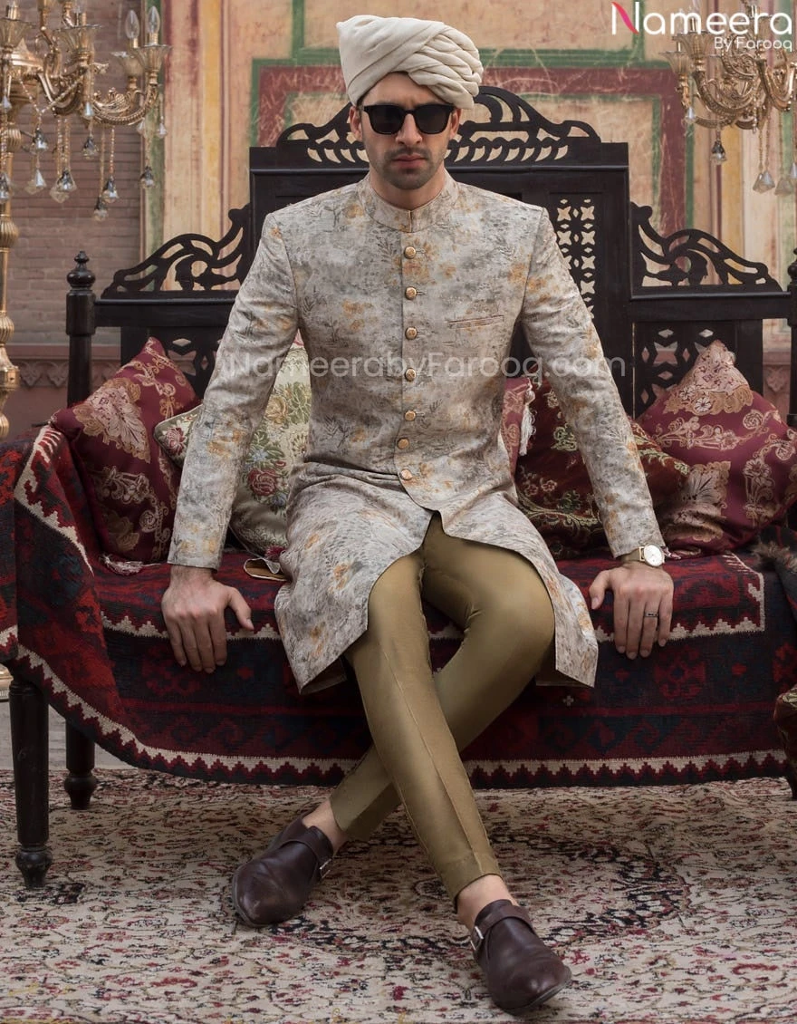 Pakistani Rich Floral Sherwani Suits For Men #GN31 3 Pakistani Rich Floral Sherwani Suits For Men #GN31