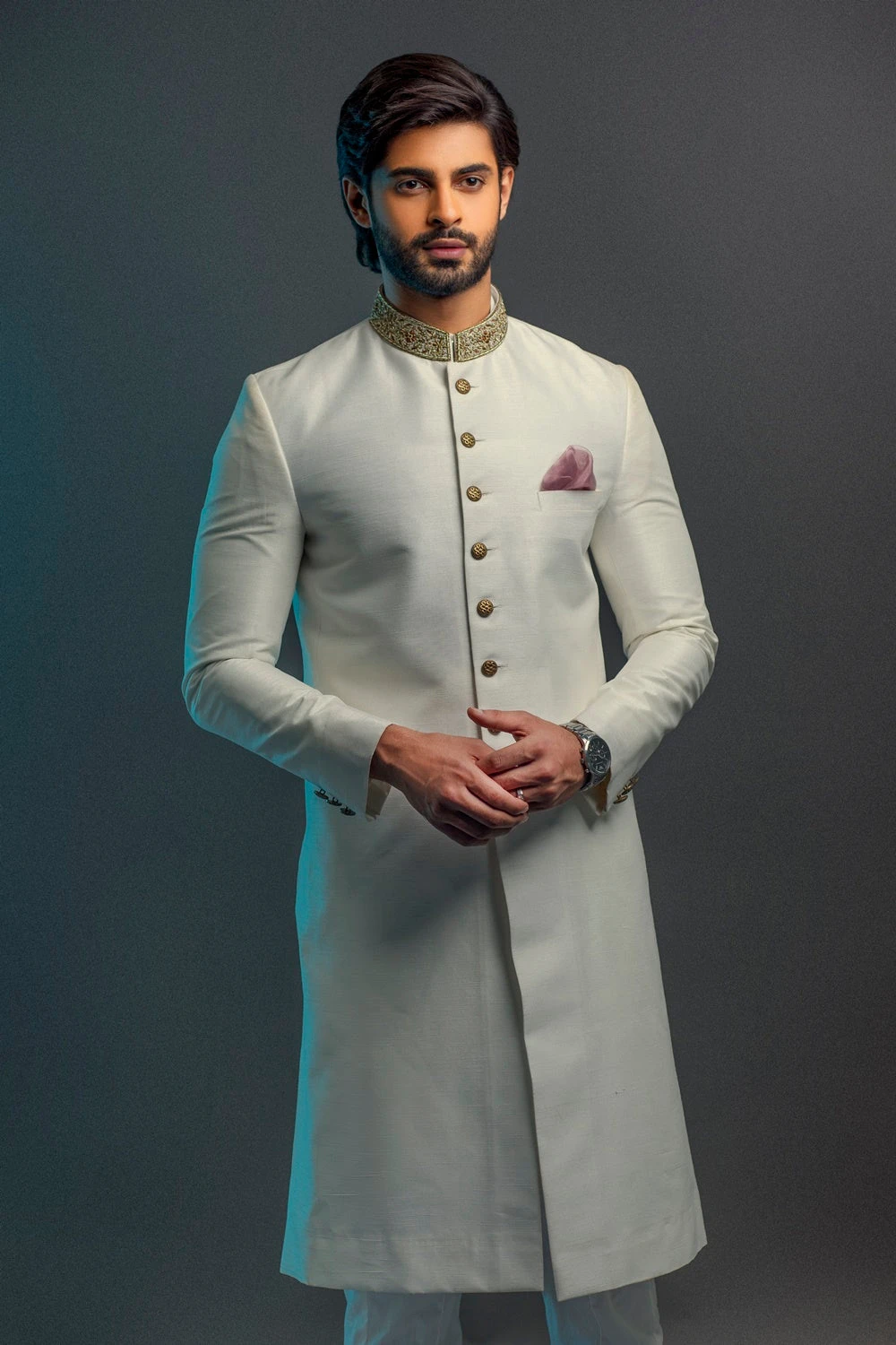 Golden Mens Sherwani Pakistani Designer Dress #GN77 3 Golden Mens Sherwani Pakistani Designer Dress #GN77