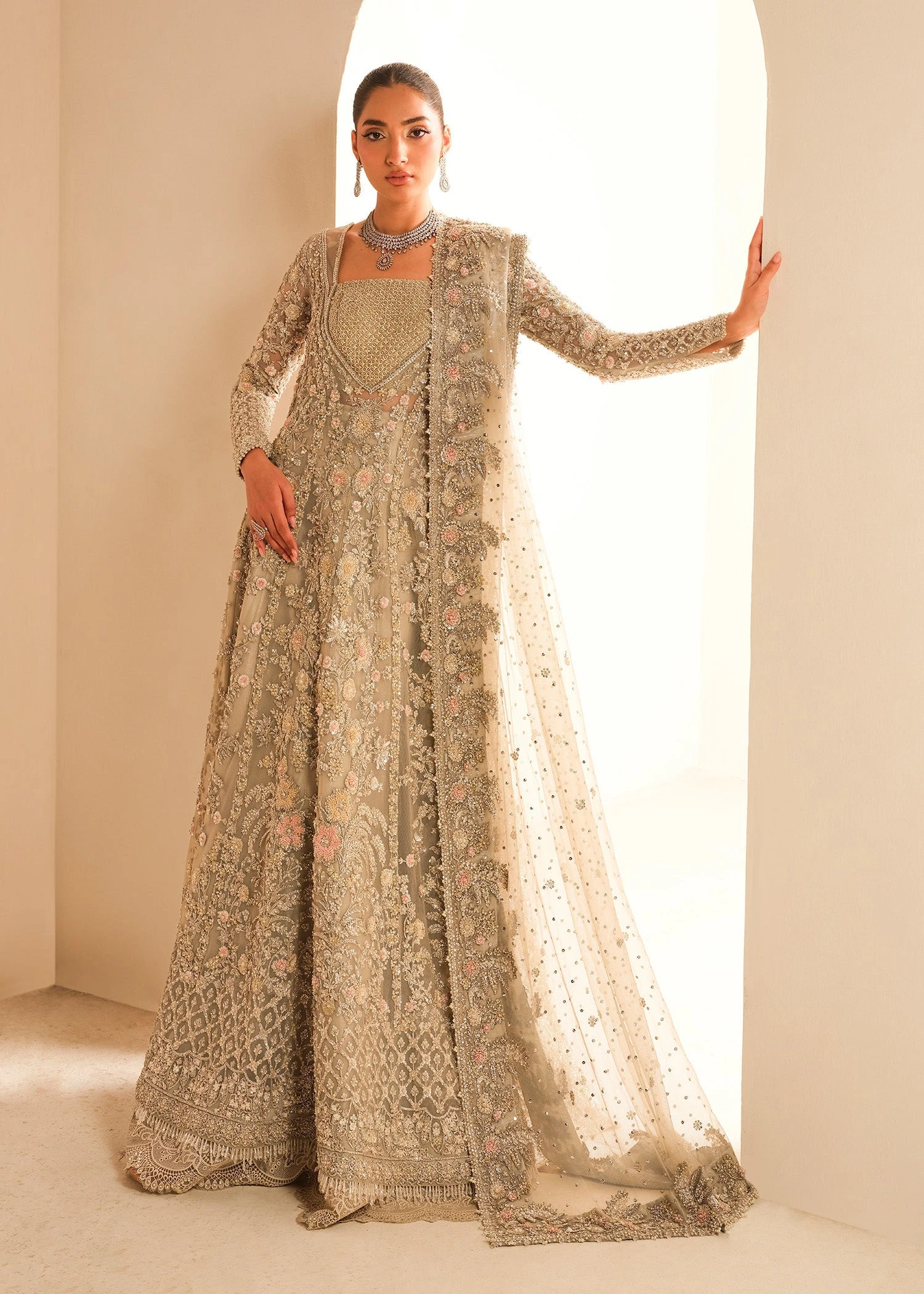 Gown Lehenga Style Silver Grey Pakistani Bridal Dress 3 Gown Lehenga Style Silver Grey Pakistani Bridal Dress