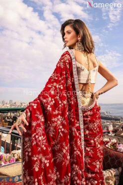 Embellished Bridal Red Saree Dress Pakistani #BS672 8 Embellished Bridal Red Saree Dress Pakistani #BS672 -LuxPak Bridal Studio Store GracefulEmbellishedBridalRedSareeDressPakistani