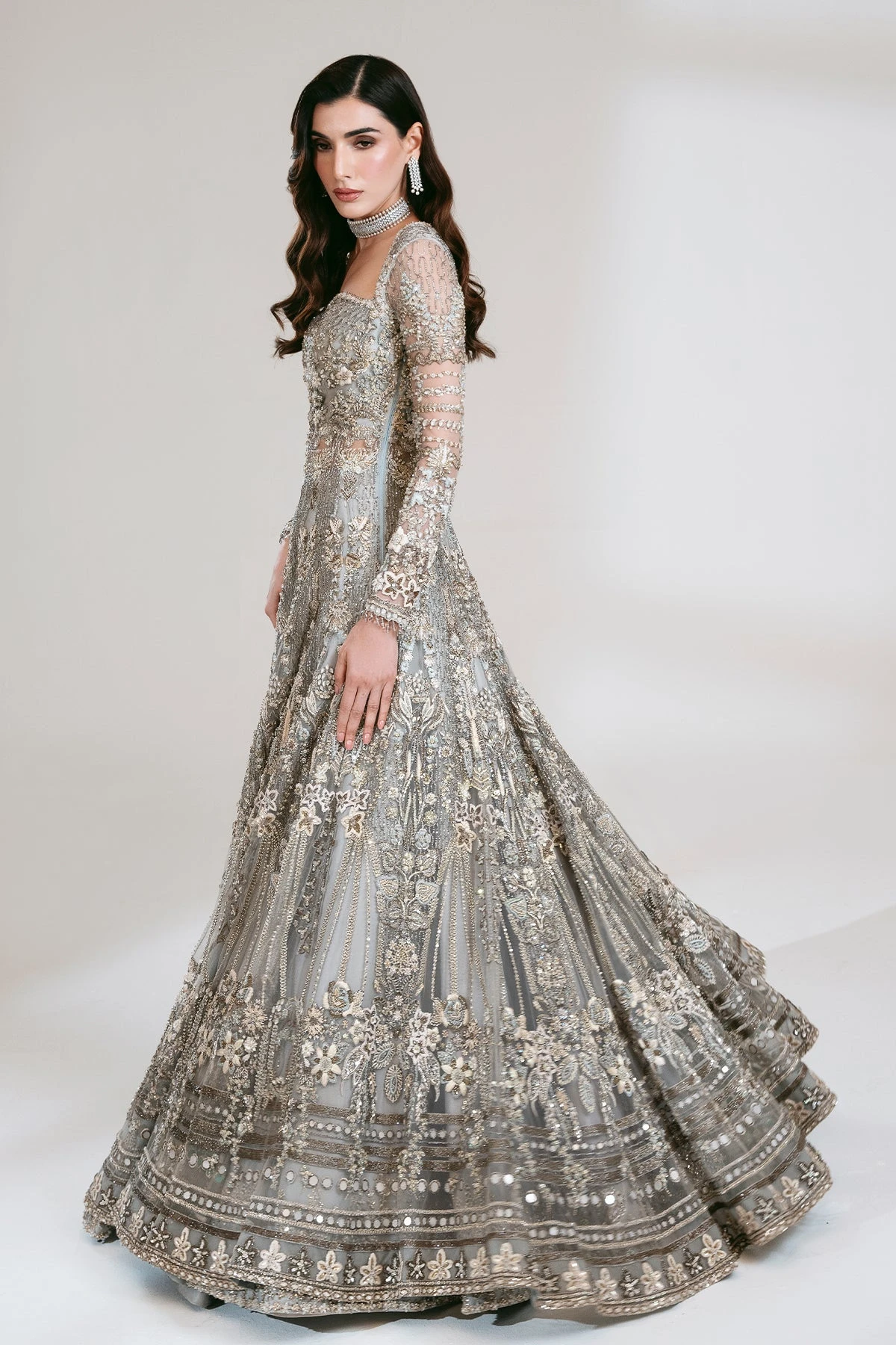 Grey Pakistani Bridal Dress In Gown And Lehenga Style 6 Grey Pakistani Bridal Dress In Gown And Lehenga Style - Image 4