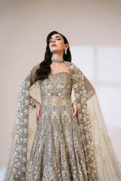Grey Pakistani Bridal Dress In Gown And Lehenga Style 11 Grey Pakistani Bridal Dress In Gown And Lehenga Style -LuxPak Bridal Studio Store GreyPakistaniBridalDressinGownandLehengaStyleOnline