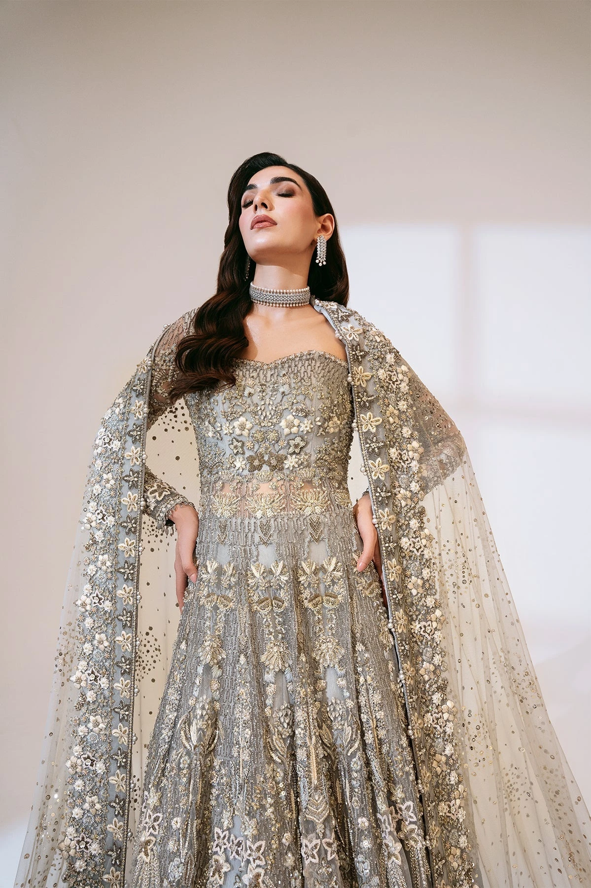 Grey Pakistani Bridal Dress In Gown And Lehenga Style 5 Grey Pakistani Bridal Dress In Gown And Lehenga Style - Image 3
