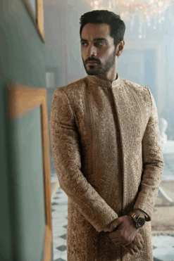 Hand-Embroidered Mens Groom Sherwani In Jamawar Fabric -LuxPak Bridal Studio Store Hand EmbroideredMensGroomSherwaniinJamawarFabricOnline