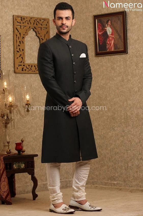 Latest Black Sherwani For Wedding Online 2021 #GR95 4 Latest Black Sherwani For Wedding Online 2021 #GR95 - Image 2
