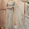 Latest Bridal Grey Saree Pakistani Wedding Dress #BS744