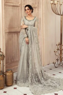 Latest Bridal Grey Saree Pakistani Wedding Dress #BS744 -LuxPak Bridal Studio Store LatestBridalGreySareePakistaniWeddingDressOnline