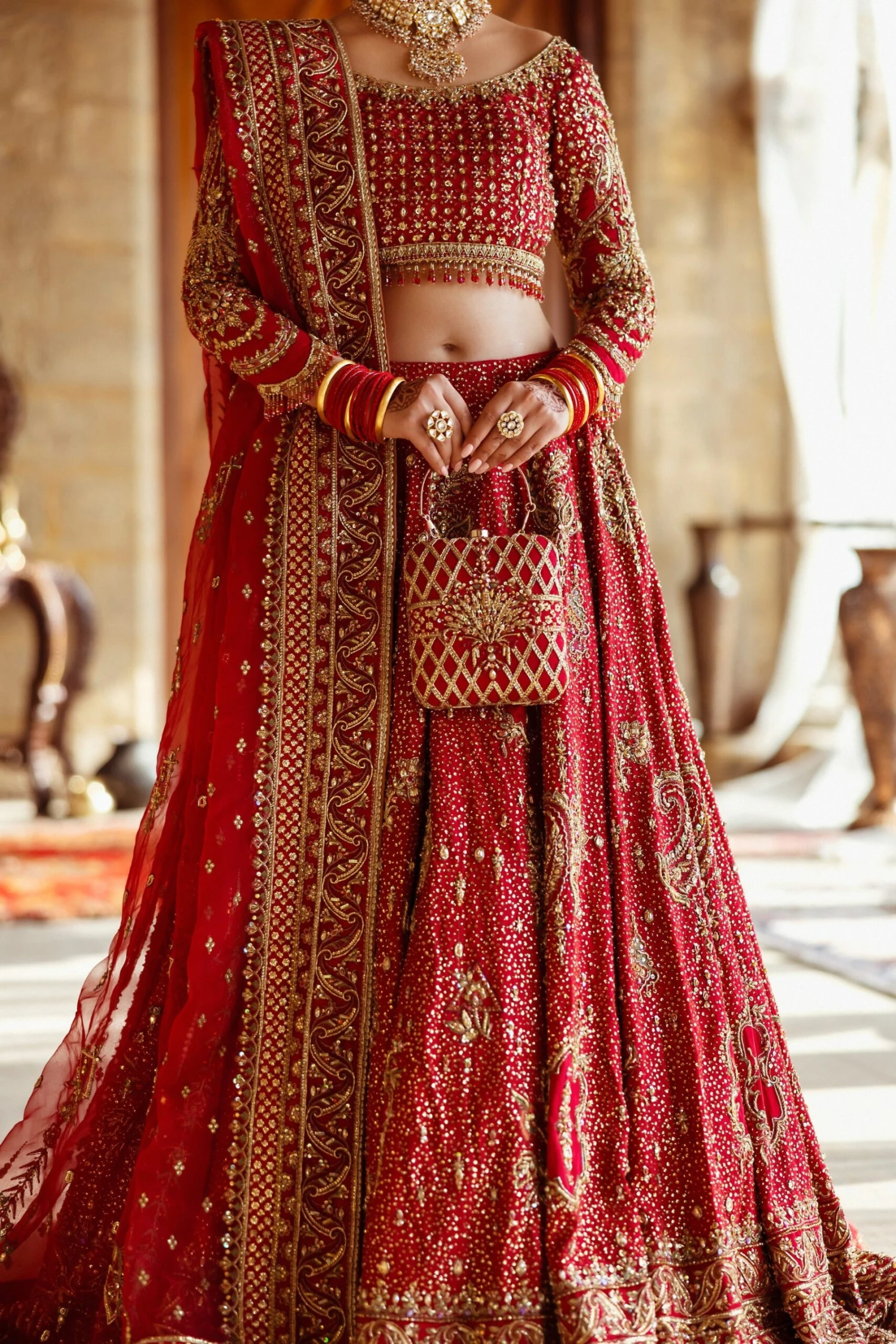 Crimson Red Lehenga Choli Dupatta Bridal Wedding Dress 7 Crimson Red Lehenga Choli Dupatta Bridal Wedding Dress - Image 5