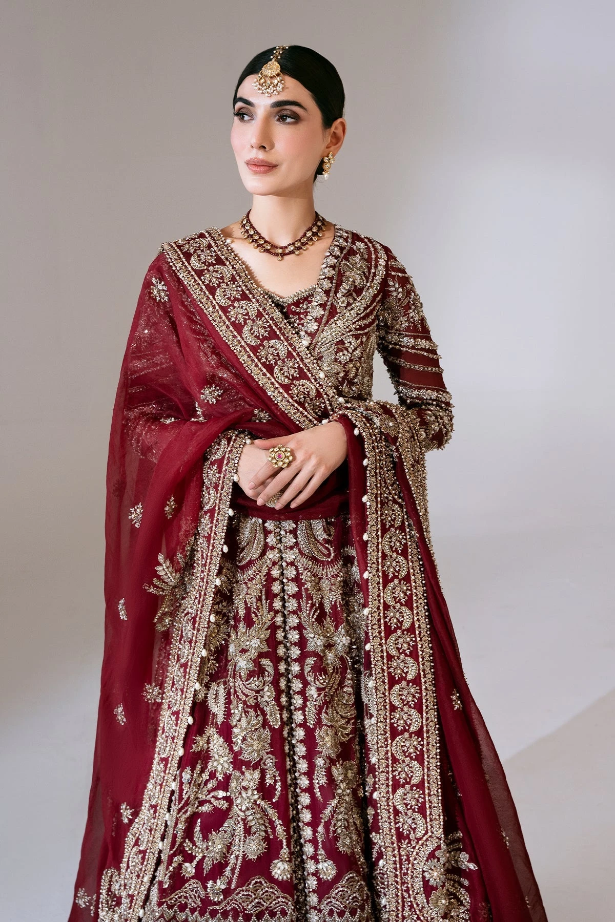 Deep Red Kalidaar Lehenga Style Pakistani Bridal Dress 5 Deep Red Kalidaar Lehenga Style Pakistani Bridal Dress - Image 3