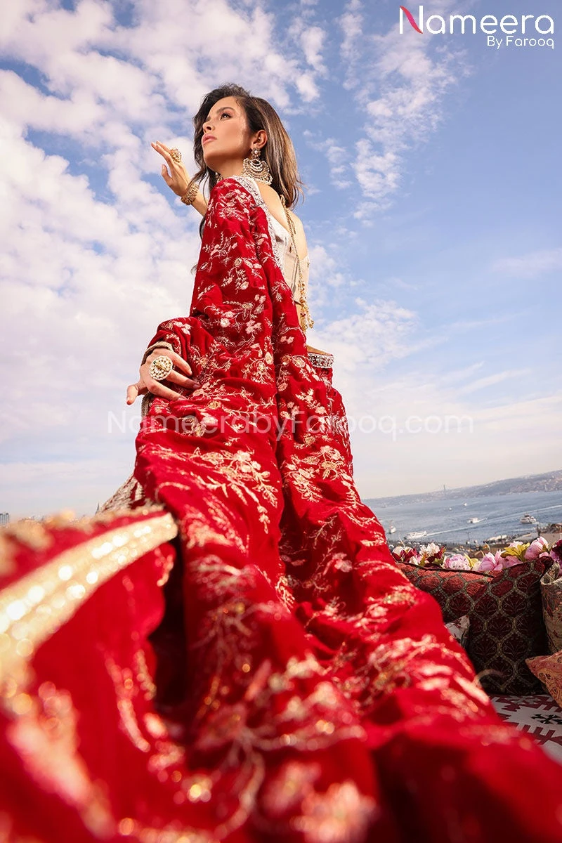 Embellished Bridal Red Saree Dress Pakistani #BS672 4 Embellished Bridal Red Saree Dress Pakistani #BS672 - Image 2