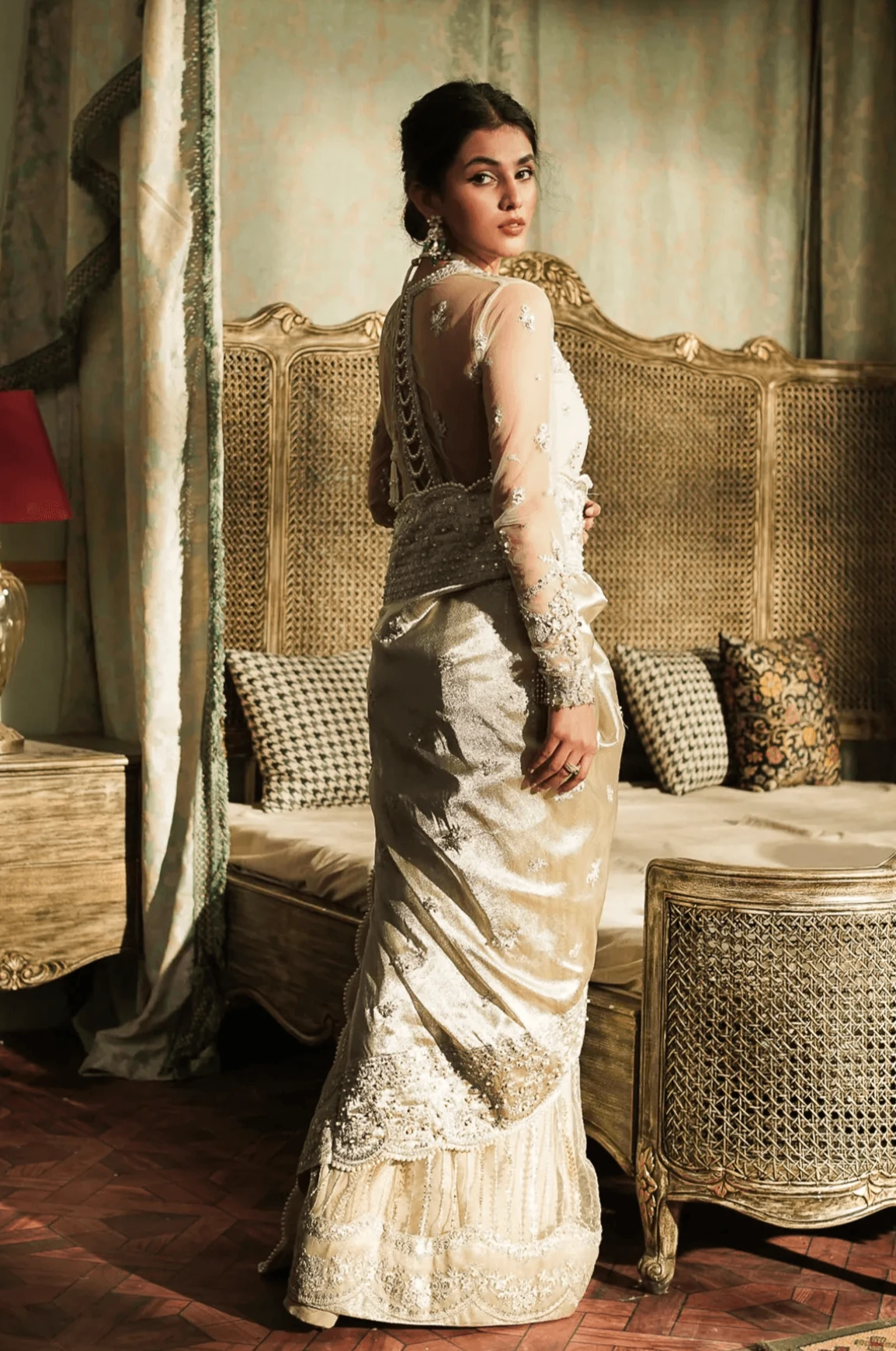 Embellished Bridal Saree With Blouse In Premium Gold 4 Embellished Bridal Saree With Blouse In Premium Gold - Image 2