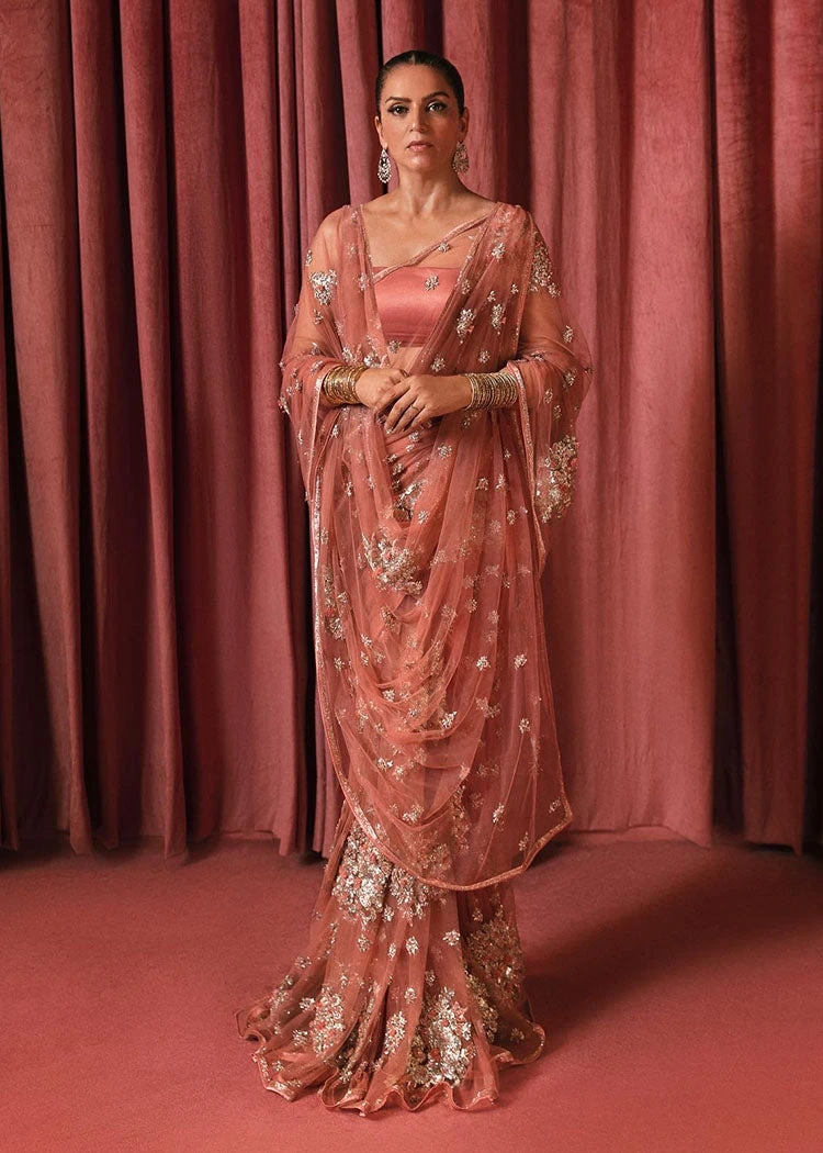 Embellished Rose Gold Saree Dress In Premium Net Fabric 5 Embellished Rose Gold Saree Dress In Premium Net Fabric - Image 3