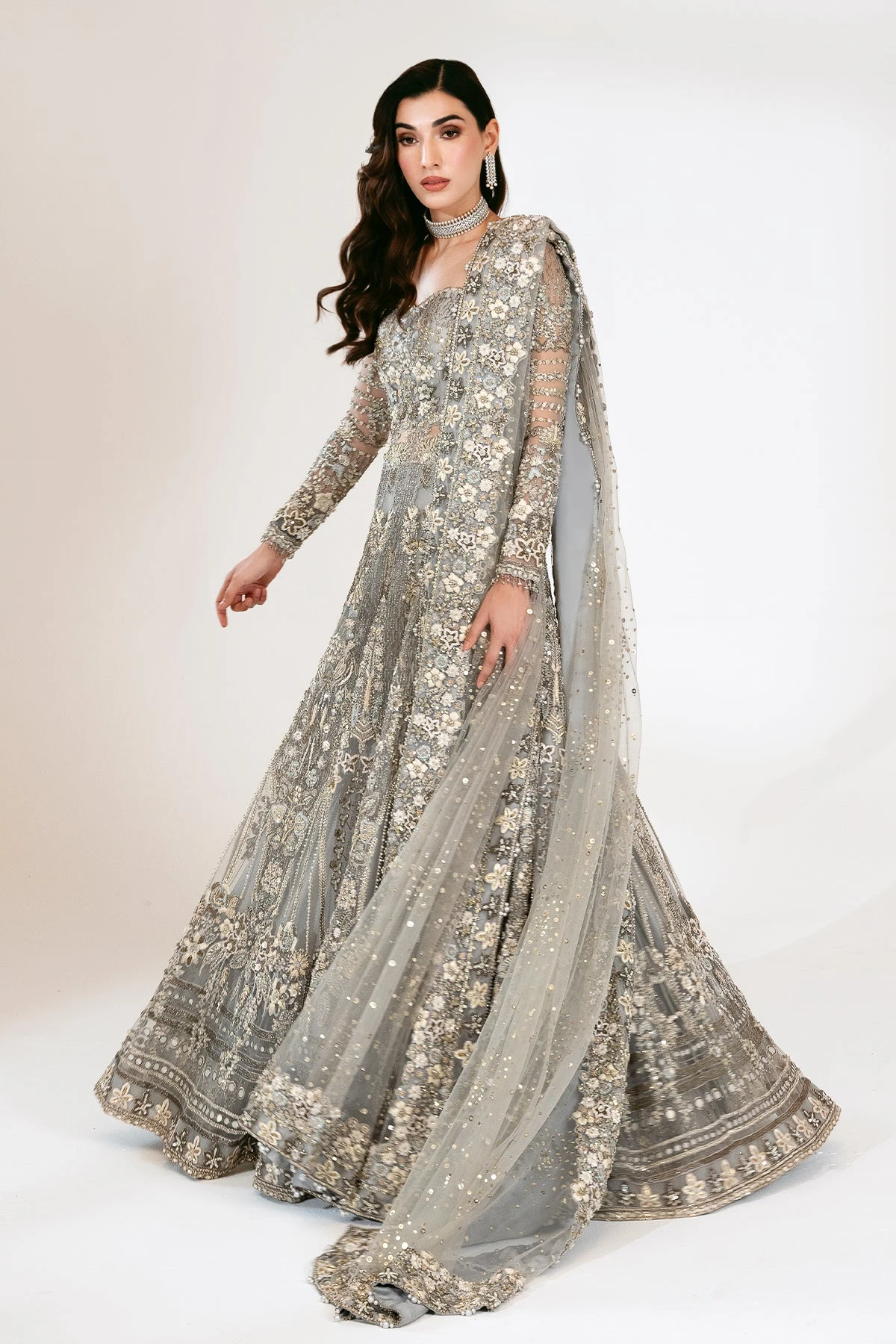 Grey Pakistani Bridal Dress In Gown And Lehenga Style 3 Grey Pakistani Bridal Dress In Gown And Lehenga Style
