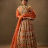 Orange Pakistani Bridal Dress In Pishwas Lehenga Style -LuxPak Bridal Studio Store LatestOrangePakistaniBridalDressinPishwasLehengaStyle
