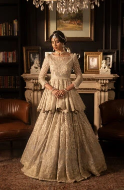Pakistani Bridal Dress In Ivory Peplum Lehenga Style 10 Pakistani Bridal Dress In Ivory Peplum Lehenga Style -LuxPak Bridal Studio Store LatestPakistaniBridalDressinIvoryPeplumLehengaStyle