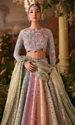 Pakistani Bridal Dress In Multicolored Lehenga Style -LuxPak Bridal Studio Store LatestPakistaniBridalDressinMulticoloredLehengaStyle