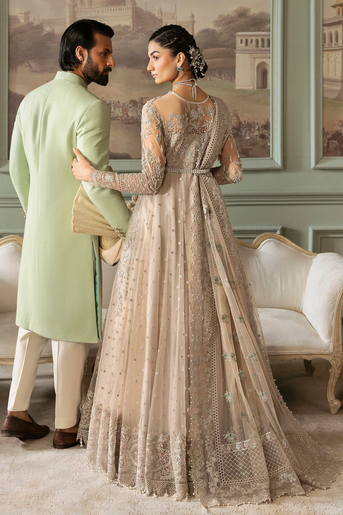 Pakistani Bridal Dress In Net Gown And Dupatta Style 4 Pakistani Bridal Dress In Net Gown And Dupatta Style - Image 2