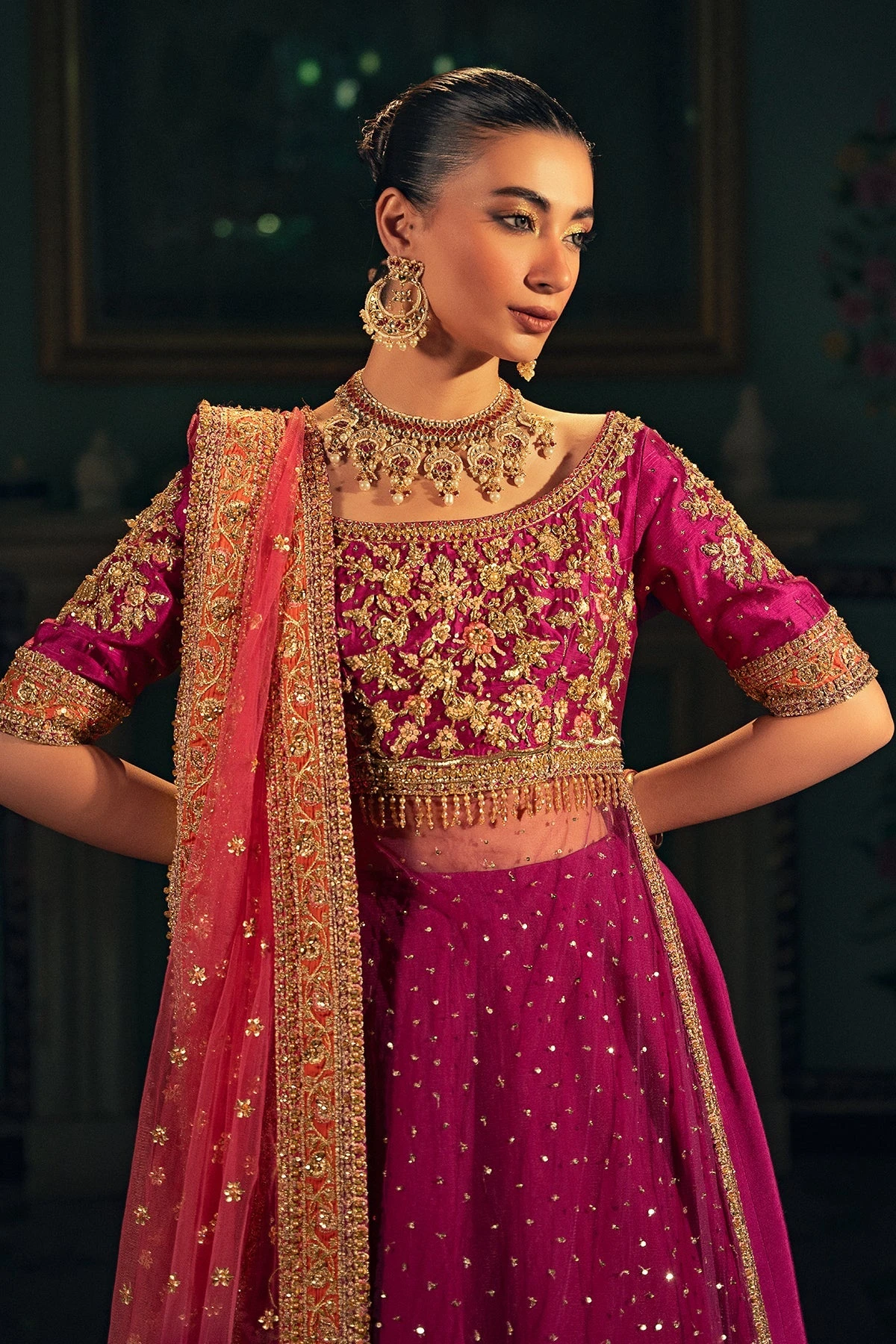 Pakistani Bridal Dress In Purple Lehenga Shirt Style 4 Pakistani Bridal Dress In Purple Lehenga Shirt Style - Image 2