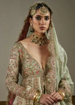 Pakistani Bridal Green Pishwas Lehenga Dupatta Dress 10 Pakistani Bridal Green Pishwas Lehenga Dupatta Dress -LuxPak Bridal Studio Store LatestPakistaniBridalGreenPishwasLehengaDupattaDress