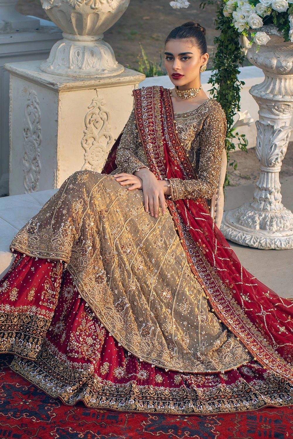 Pakistani Bridal Pishwas With Red Lehenga Dress #BS910 5 Pakistani Bridal Pishwas With Red Lehenga Dress #BS910 - Image 3