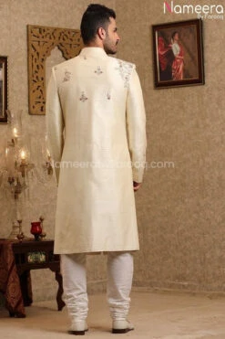 Latest Pakistani Cream Sherwani For Groom Online #GR96 9 Latest Pakistani Cream Sherwani For Groom Online #GR96 -LuxPak Bridal Studio Store LatestPakistaniCreamSherwaniforGroomOnline 3