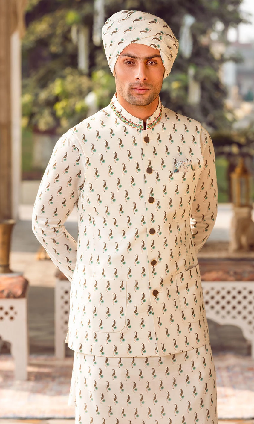 Pakistani Groom Dress In Kurta And Waistcoat Style 4 Pakistani Groom Dress In Kurta And Waistcoat Style - Image 2