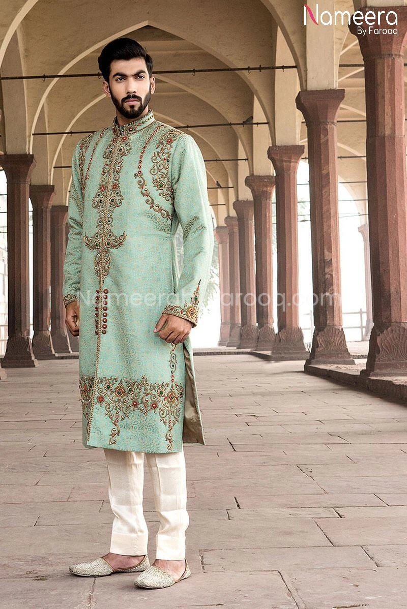 Latest Pakistani Groom Sherwani With Crystal Work #GR63 4 Latest Pakistani Groom Sherwani With Crystal Work #GR63 - Image 2