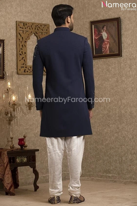 Latest Pakistani Navy Blue Sherwani For Groom #GR107 7 Latest Pakistani Navy Blue Sherwani For Groom #GR107 - Image 5