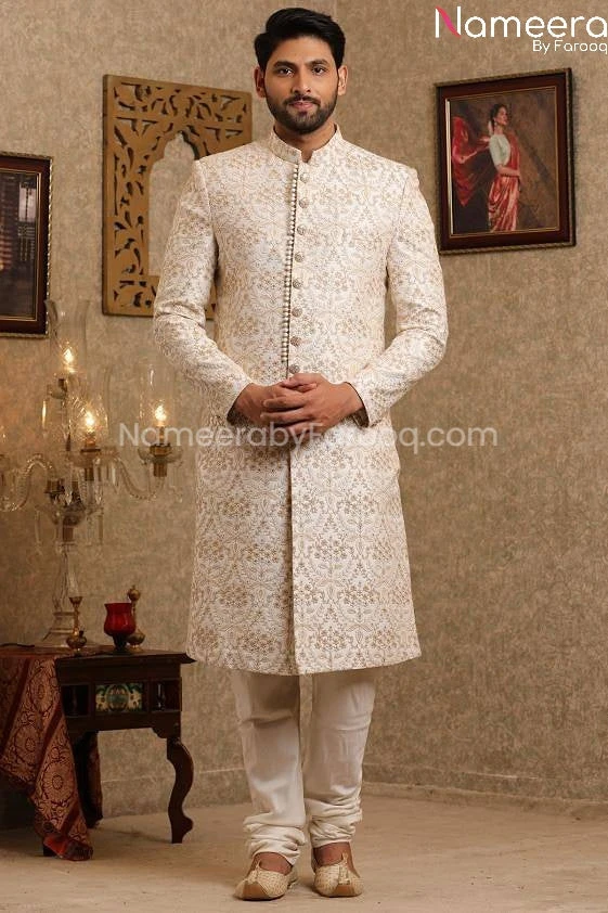 Latest Pakistani Off White Sherwani For Wedding #GR100 6 Latest Pakistani Off White Sherwani For Wedding #GR100 - Image 4
